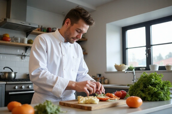 Un chef preparando una comida saludable en una cocina moderna